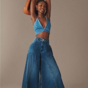 Pilcro Godet Palazzo Mid-Rise Wide Leg Jeans in Boracay Wash by Anthropologie